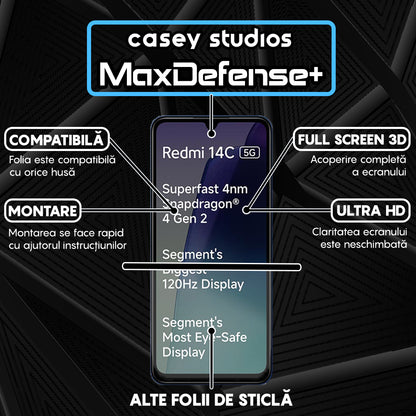 Folie Sticla MaxDefense+ - Xiaomi Redmi 14C 5G - Negru