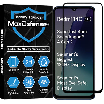 Folie Sticla MaxDefense+ - Xiaomi Redmi 14C 5G - Negru