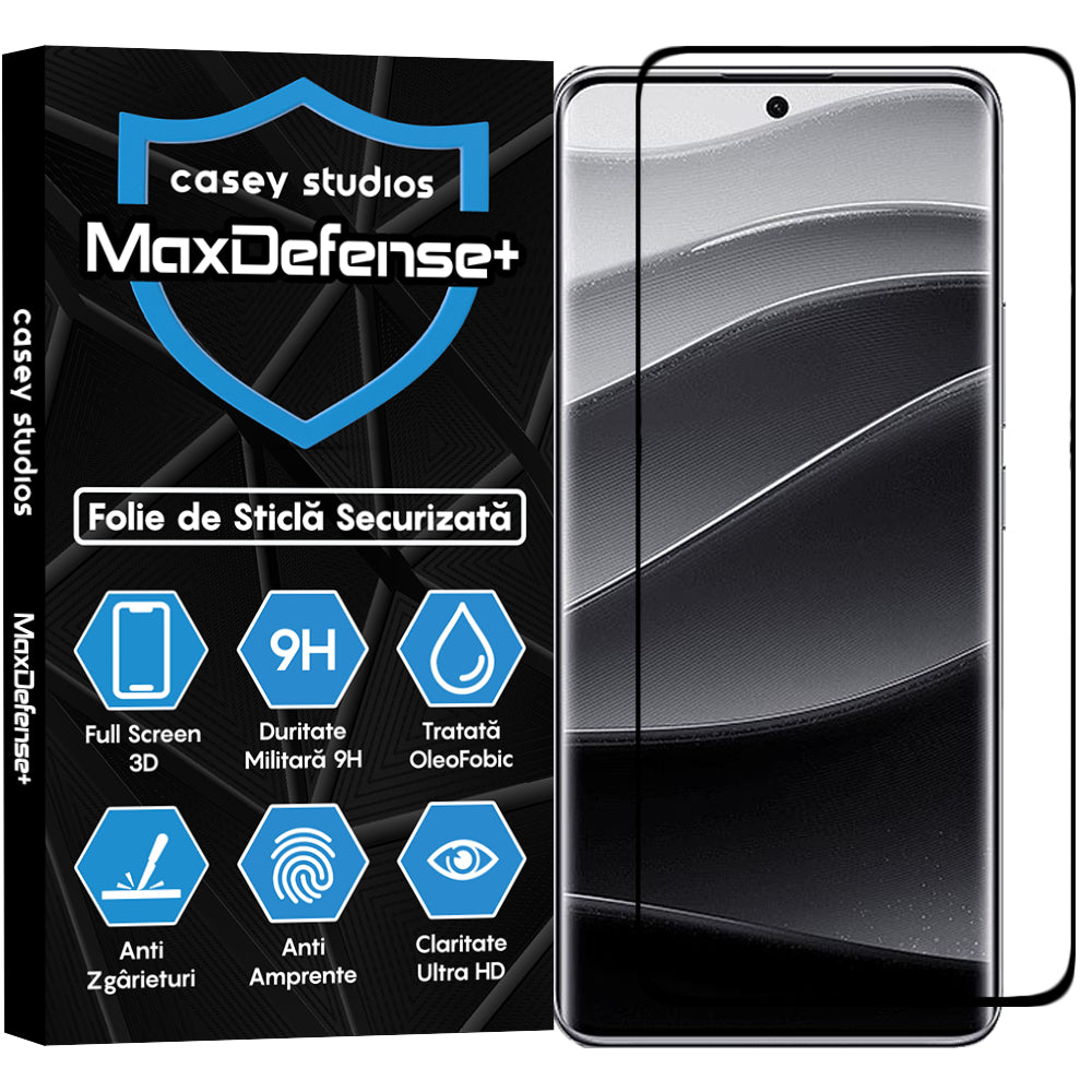 Folie Sticla MaxDefense+ - Xiaomi Redmi Note 14 Pro+ - Negru