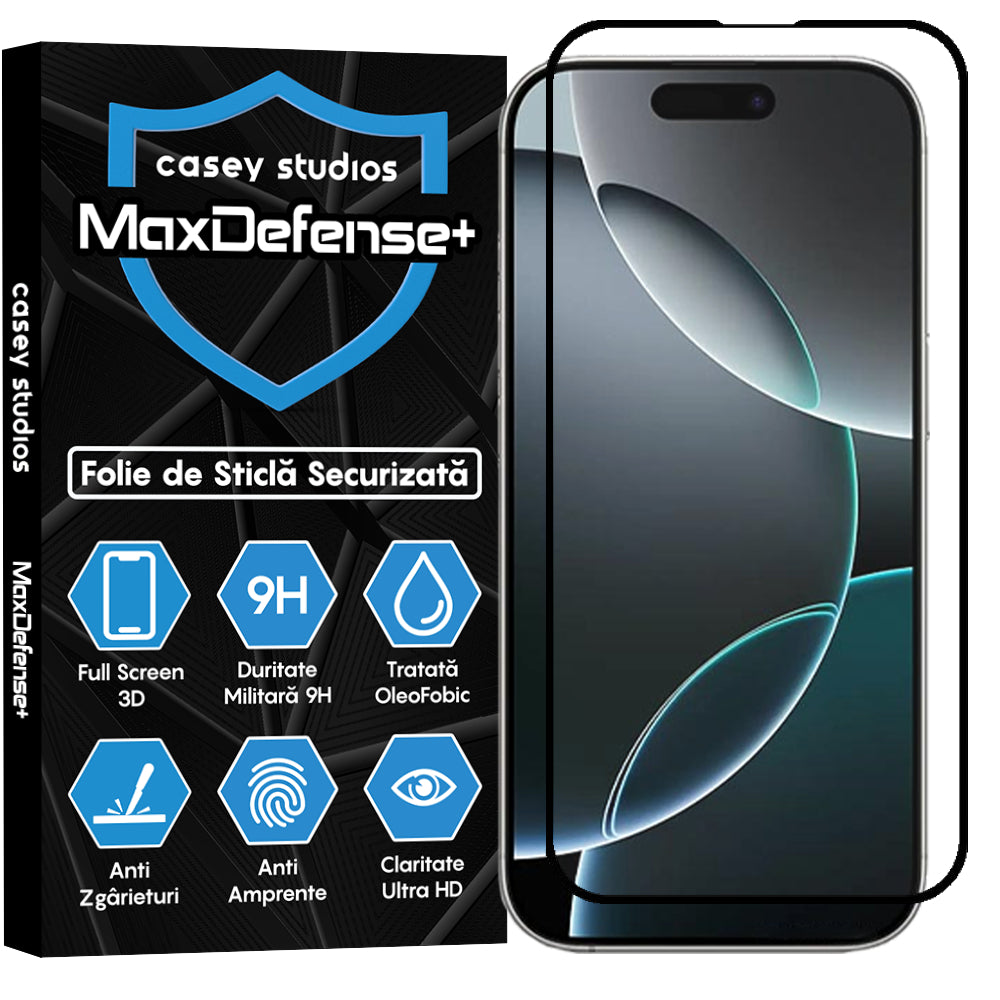 Folie Sticla MaxDefense+ - iPhone 16 Pro - Negru