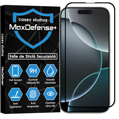 Folie Sticla MaxDefense+ - iPhone 16 Pro - Negru