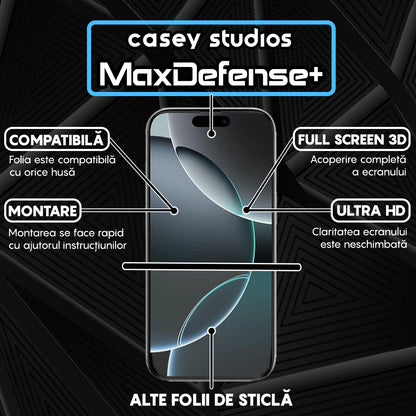 Folie Sticla MaxDefense+ - iPhone 16 Pro - Negru