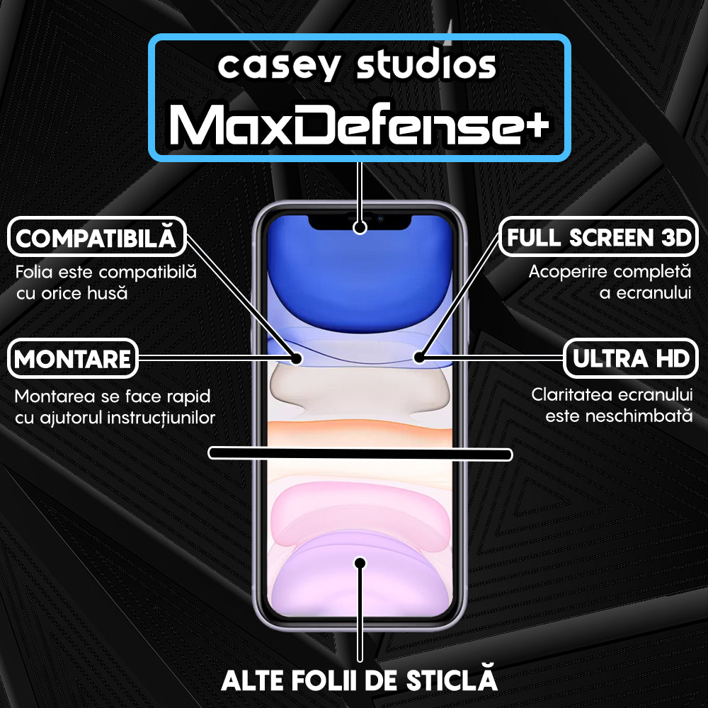 Folie Sticla MaxDefense+ - iPhone 11 Pro Max - Negru