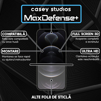 Folie Sticla MaxDefense+ - iPhone 12/12 Pro - Negru