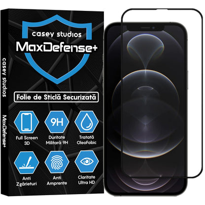 Folie Sticla MaxDefense+ - iPhone 12/12 Pro - Negru