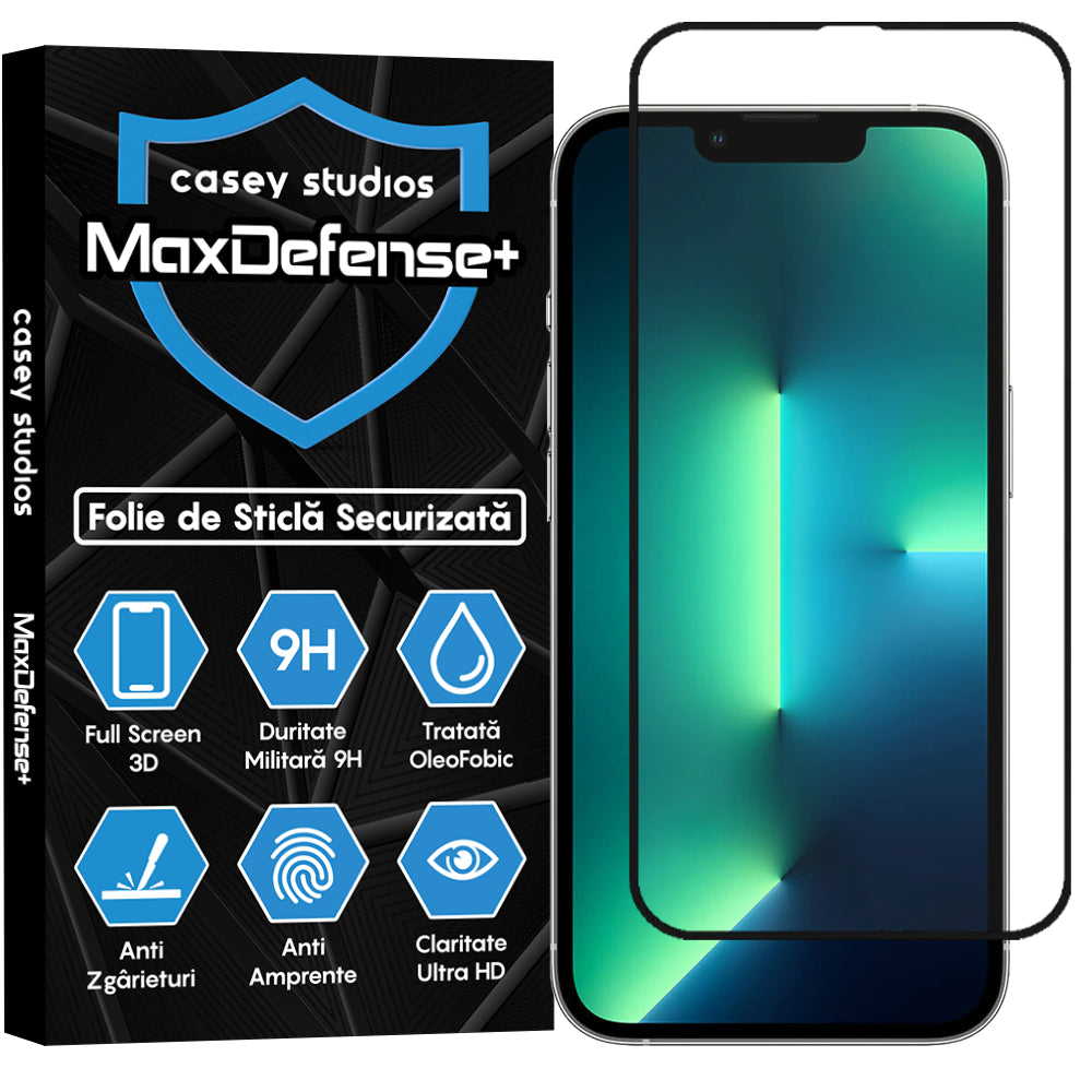 Folie Sticla MaxDefense+ - iPhone 13/13 Pro - Negru