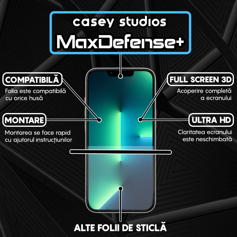 Folie Sticla MaxDefense+ - iPhone 13/13 Pro - Negru
