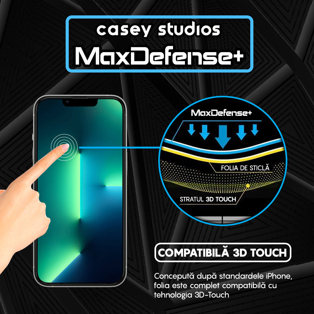Folie Sticla MaxDefense+ - iPhone 13/13 Pro - Negru