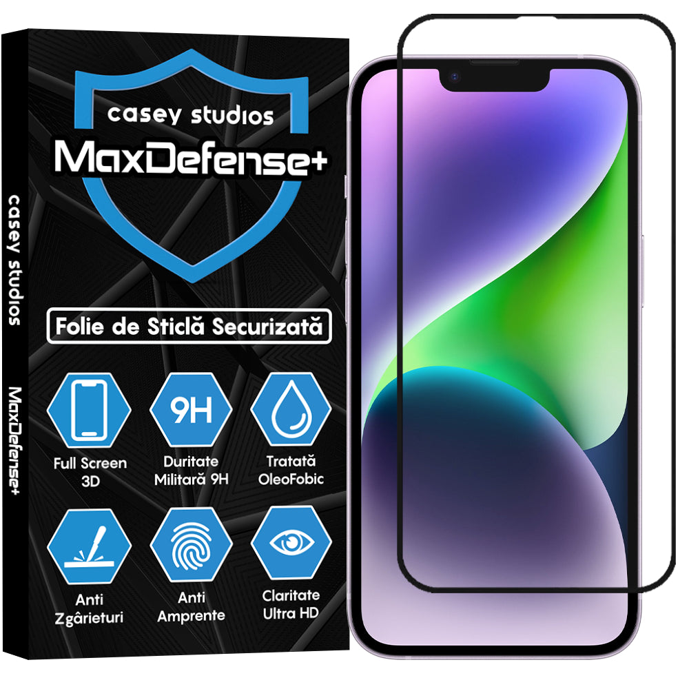 Folie Sticla MaxDefense+ - iPhone 14 - Negru