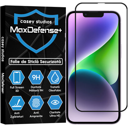 Folie Sticla MaxDefense+ - iPhone 14 - Negru