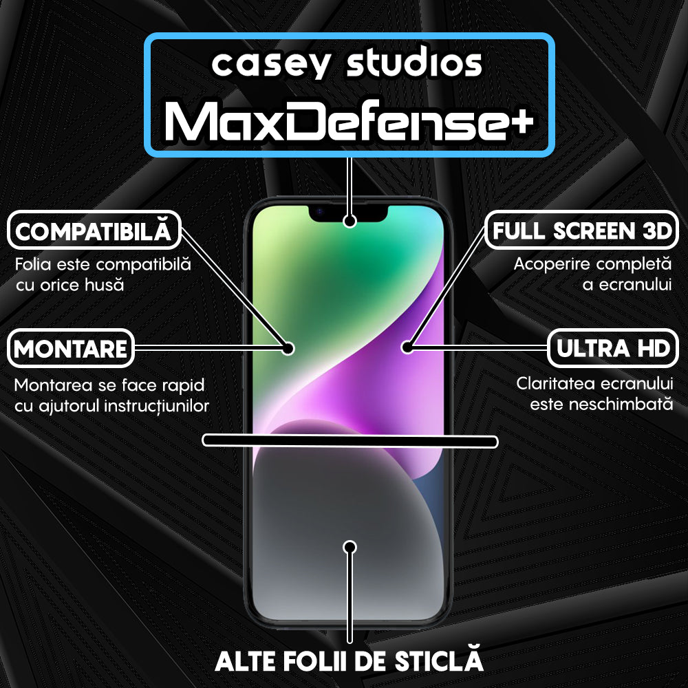 Folie Sticla MaxDefense+ - iPhone 14 Plus - Negru