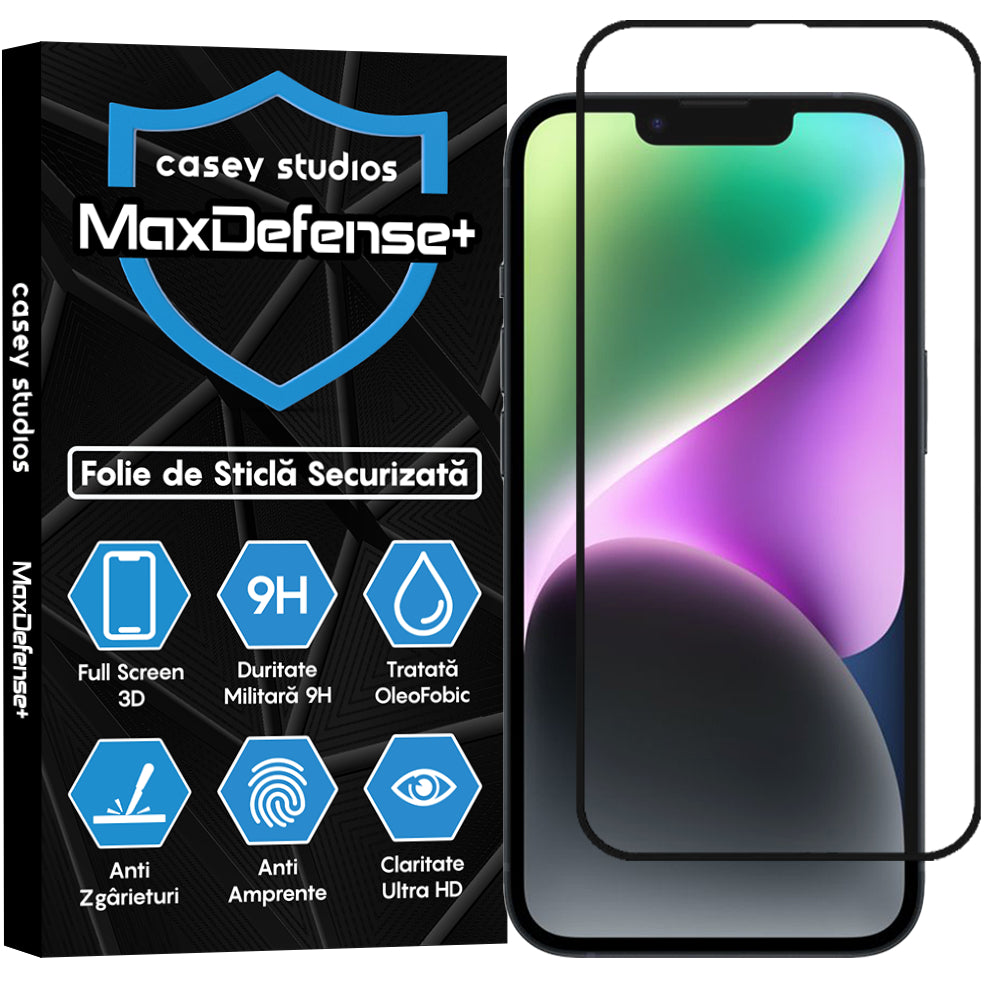 Folie Sticla MaxDefense+ - iPhone 14 Plus - Negru