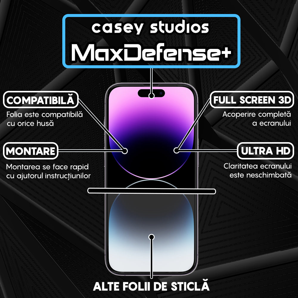 Folie Sticla MaxDefense+ - iPhone 14 Pro - Negru
