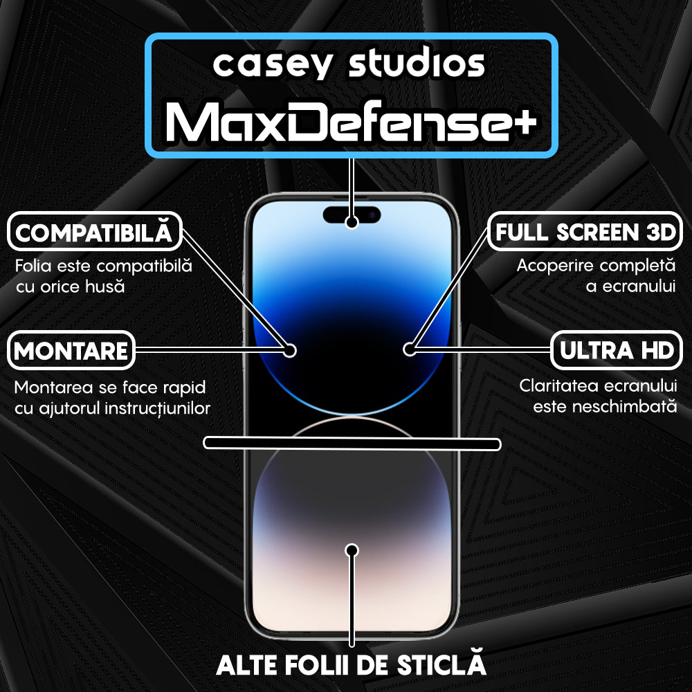 Folie Sticla MaxDefense+ - iPhone 14 Pro Max - Negru
