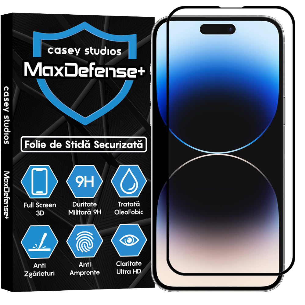 Folie Sticla MaxDefense+ - iPhone 14 Pro Max - Negru