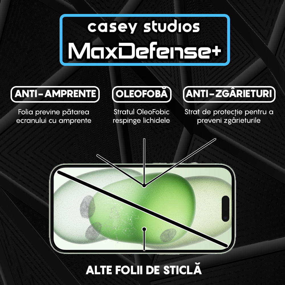 Folie Sticla MaxDefense+ - iPhone 15 - Negru