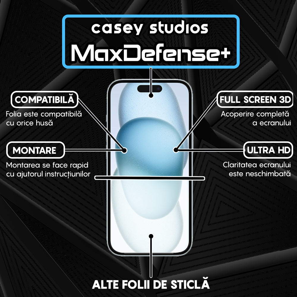 Folie Sticla MaxDefense+ - iPhone 15 Plus - Negru
