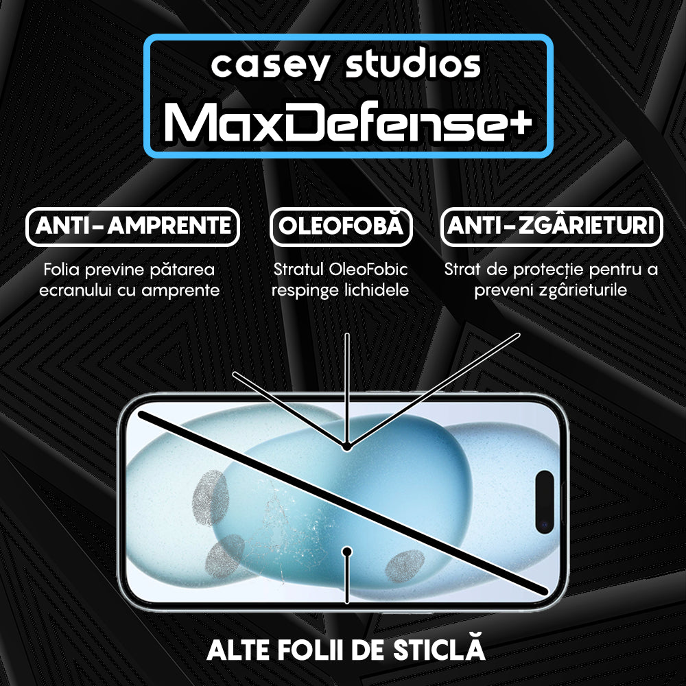 Folie Sticla MaxDefense+ - iPhone 15 Plus - Negru