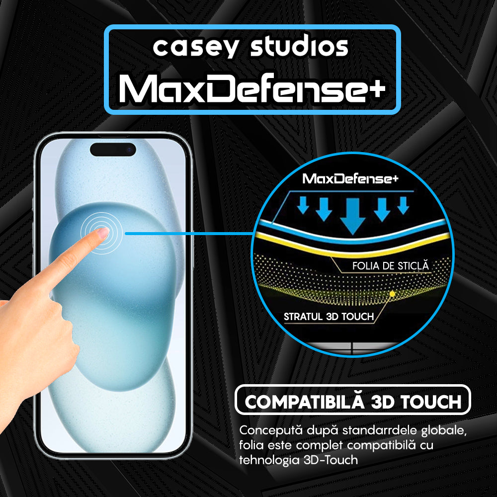 Folie Sticla MaxDefense+ - iPhone 15 Plus - Negru