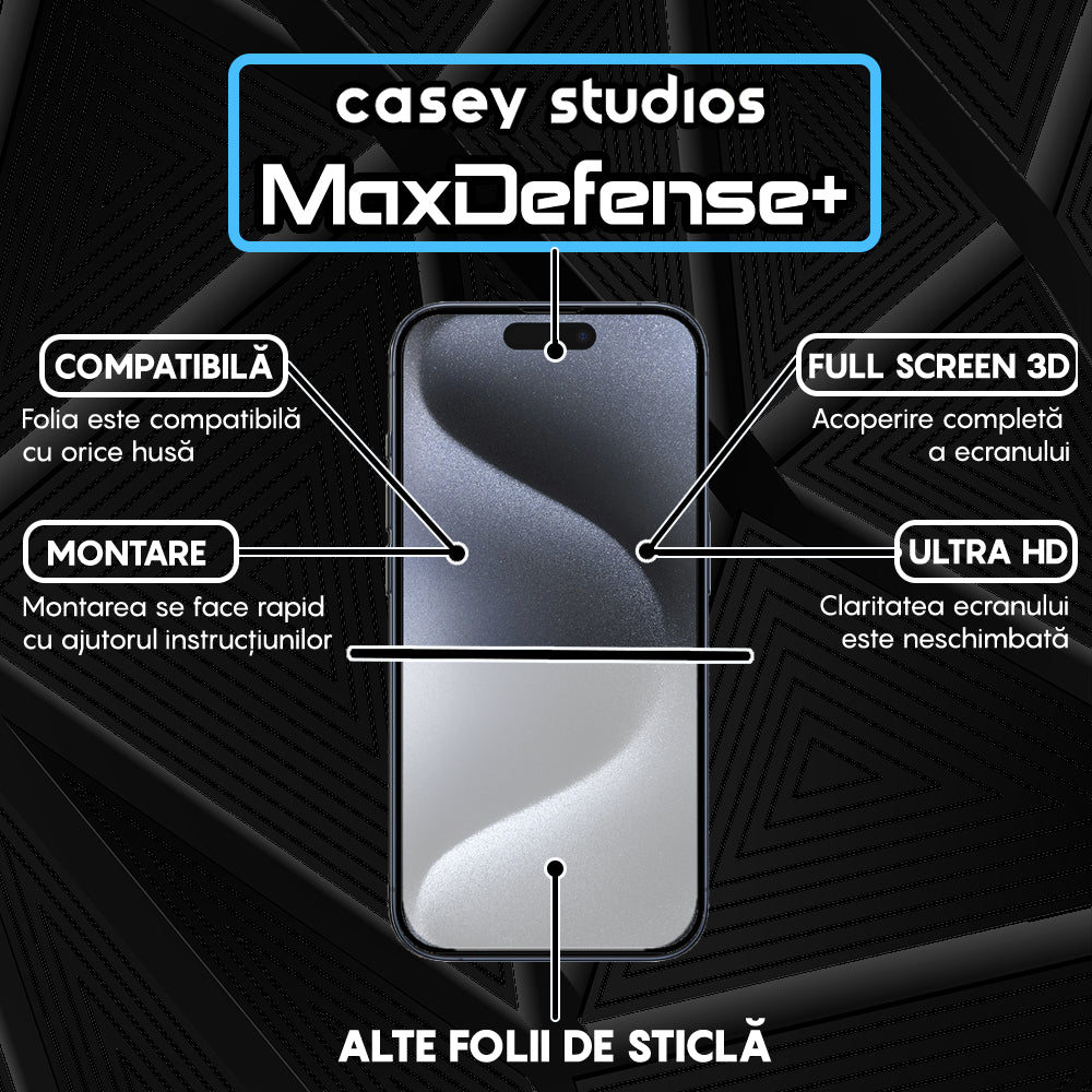Folie Sticla MaxDefense+ - iPhone 15 Pro - Negru