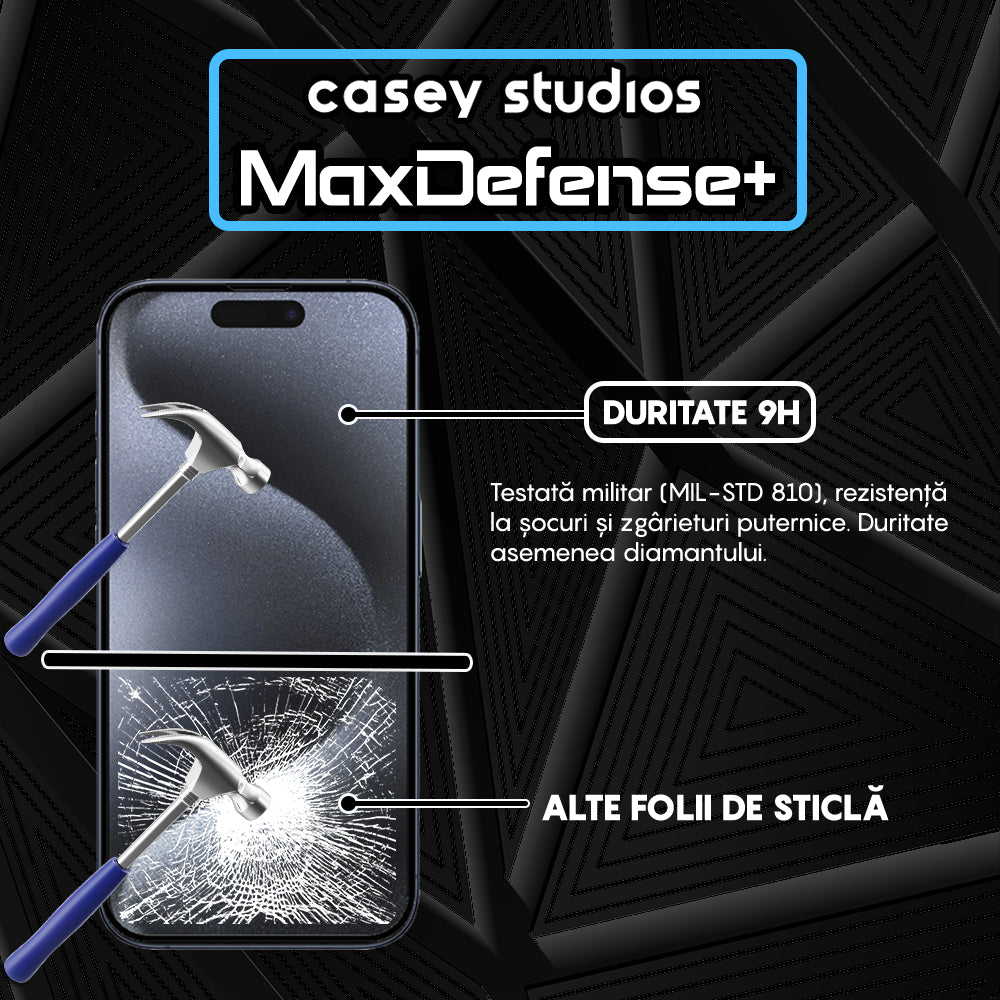 Folie Sticla MaxDefense+ - iPhone 15 Pro - Negru