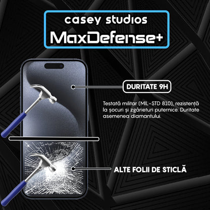 Folie Sticla MaxDefense+ - iPhone 15 Pro - Negru