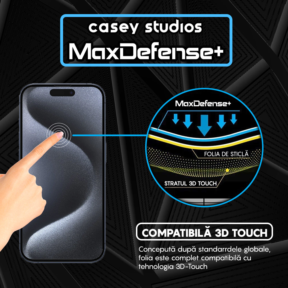 Folie Sticla MaxDefense+ - iPhone 15 Pro - Negru