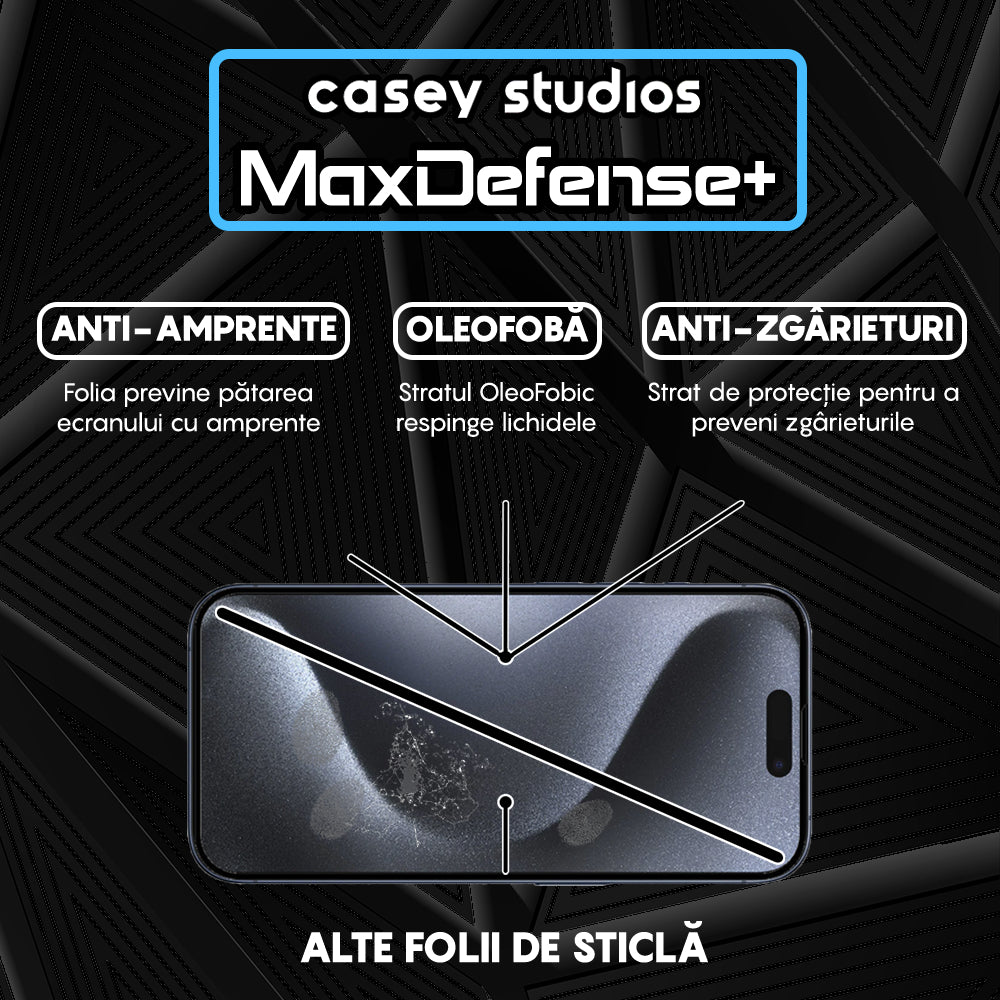 Folie Sticla MaxDefense+ - iPhone 15 Pro - Negru