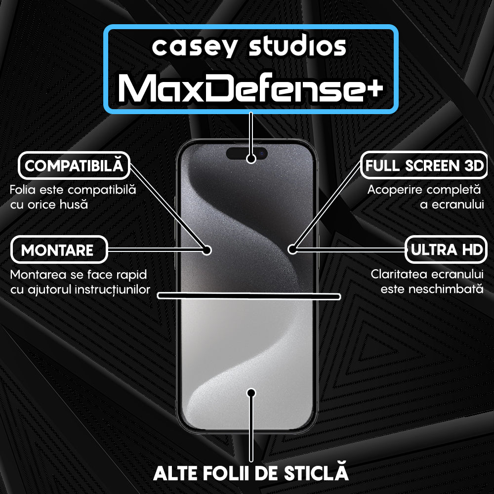 Folie Sticla MaxDefense+ - iPhone 15 Pro Max - Negru