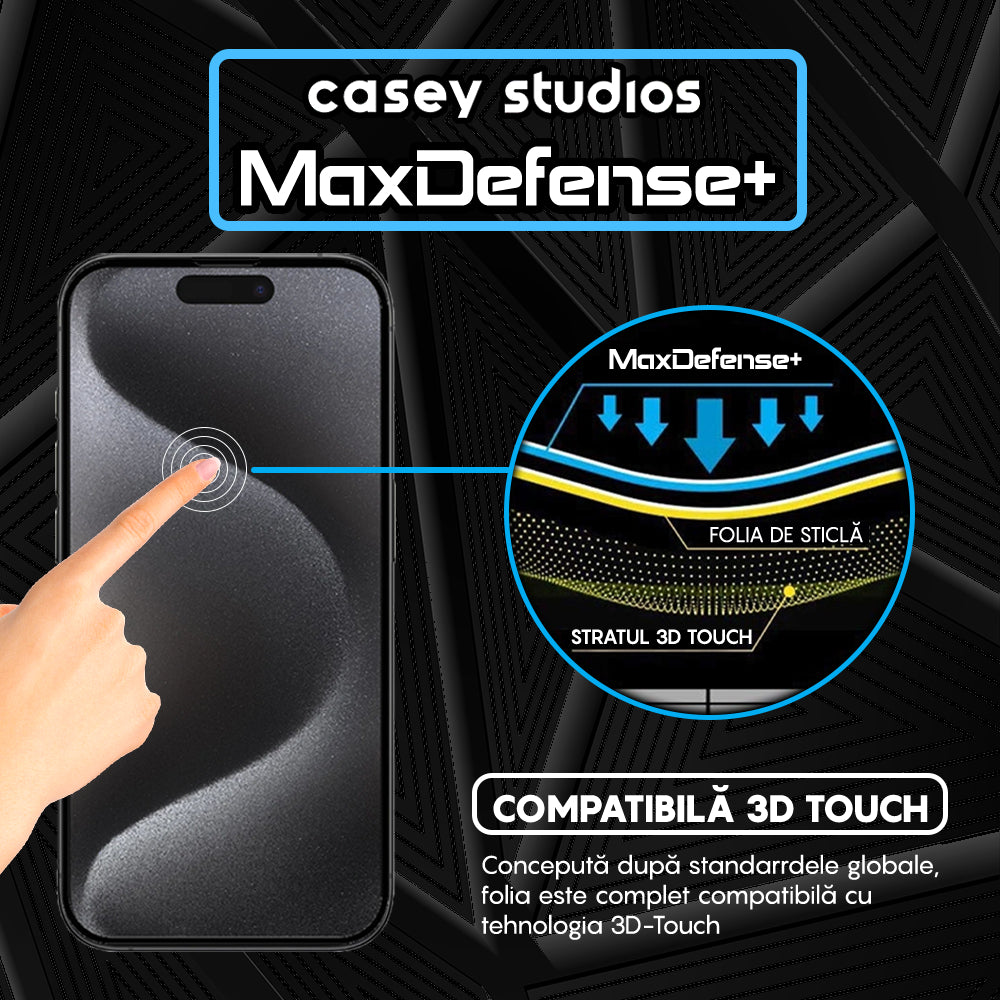 Folie Sticla MaxDefense+ - iPhone 15 Pro Max - Negru