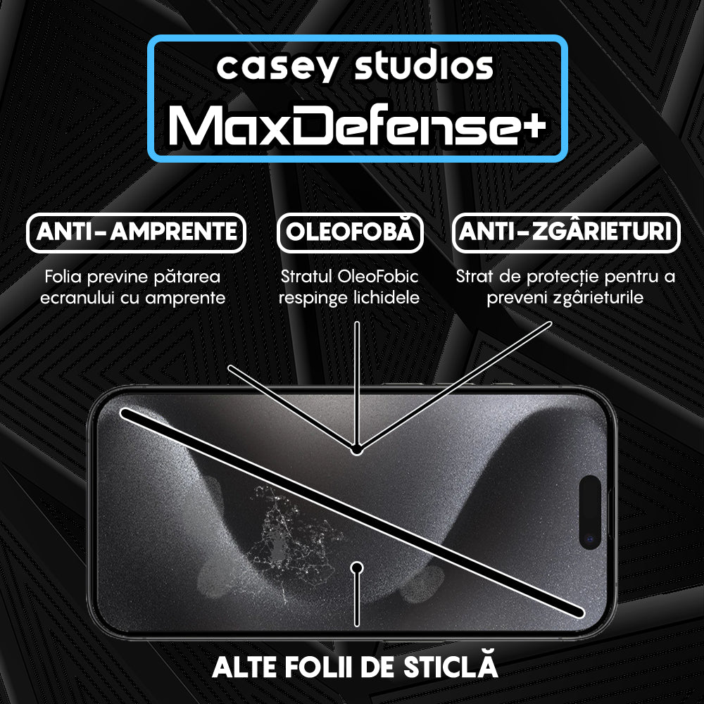 Folie Sticla MaxDefense+ - iPhone 15 Pro Max - Negru