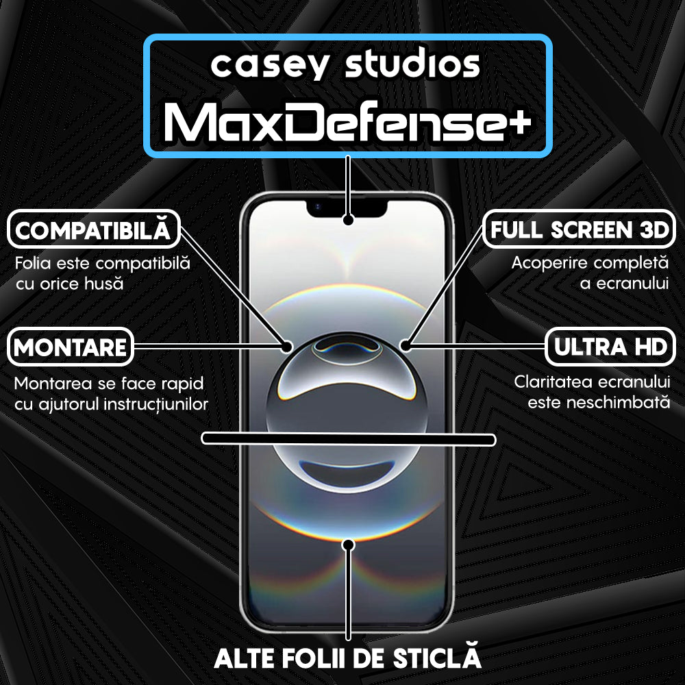 Folie Sticla MaxDefense+ - iPhone 16e - Matte Negru