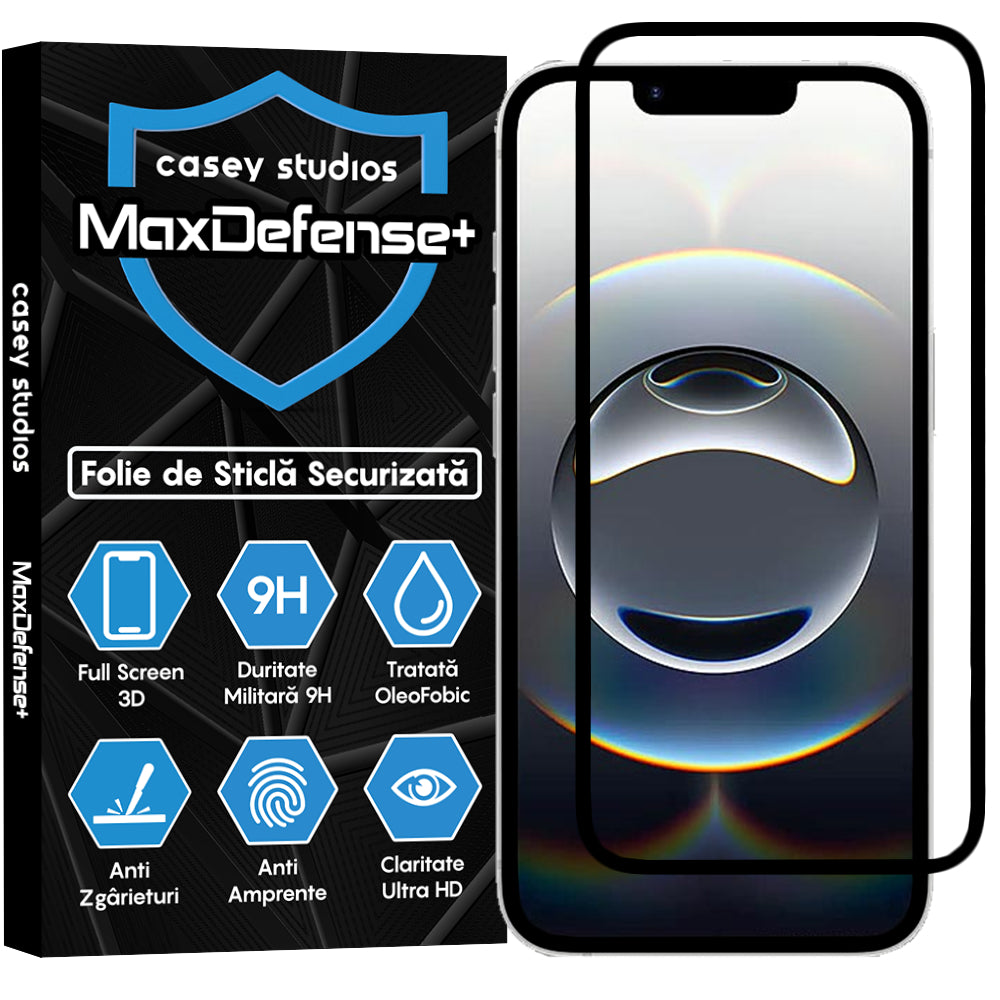 Folie Sticla MaxDefense+ - iPhone 16e - Negru