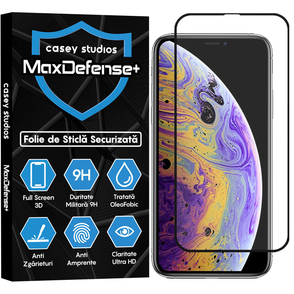 Folie Sticla MaxDefense+ - iPhone XR/11 - Negru