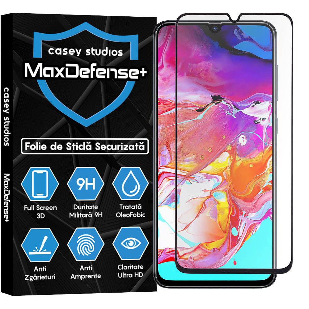 Folie Sticla MaxDefense+ - Samsung Galaxy A70/A70s - Negru
