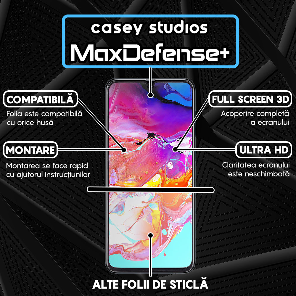 Folie Sticla MaxDefense+ - Samsung Galaxy A70/A70s - Negru