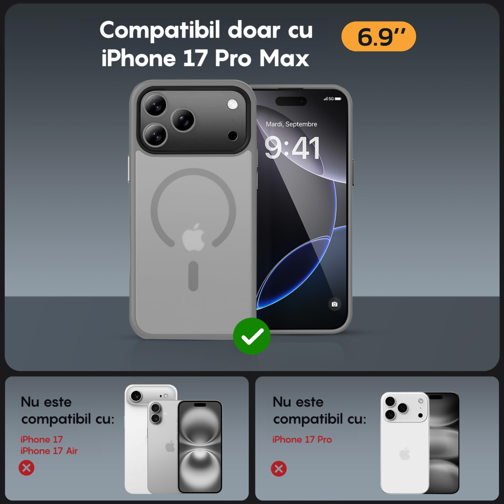 Husa MagSafe - iPhone 17 Pro Max - Gri Deschis