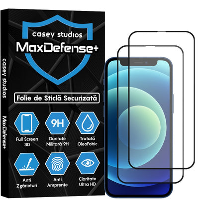 Pachet 2x Folie Sticla MaxDefense+ - iPhone 12 Mini - Negru
