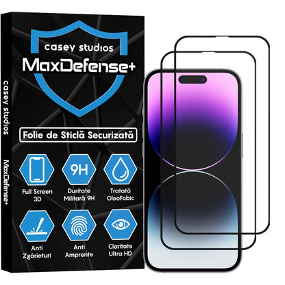 Pachet 2x Folie Sticla MaxDefense+ - iPhone 14 Pro - Negru