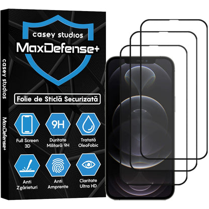 Pachet 3x Folie Sticla MaxDefense+ - iPhone 12 Pro Max - Negru