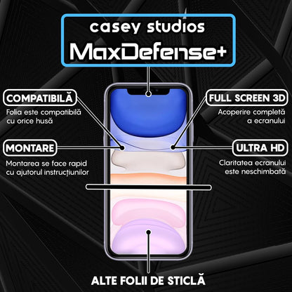 Pachet 3x Folie Sticla MaxDefense+ - iPhone 13 Mini - Negru