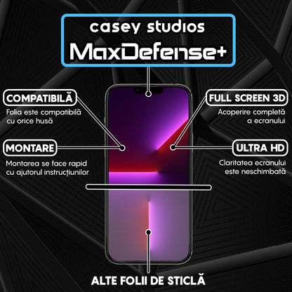 Pachet 3x Folie Sticla MaxDefense+ - iPhone 13 Pro Max - Negru