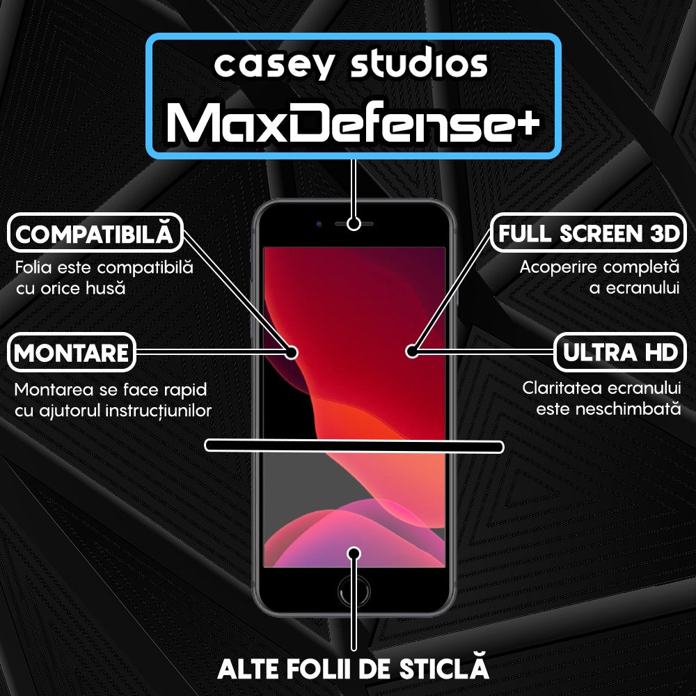 Folie Sticla MaxDefense+ - iPhone 7 Plus/8 Plus - Negru