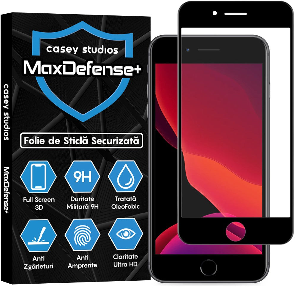 Folie Sticla MaxDefense+ - iPhone 7/8 - Negru