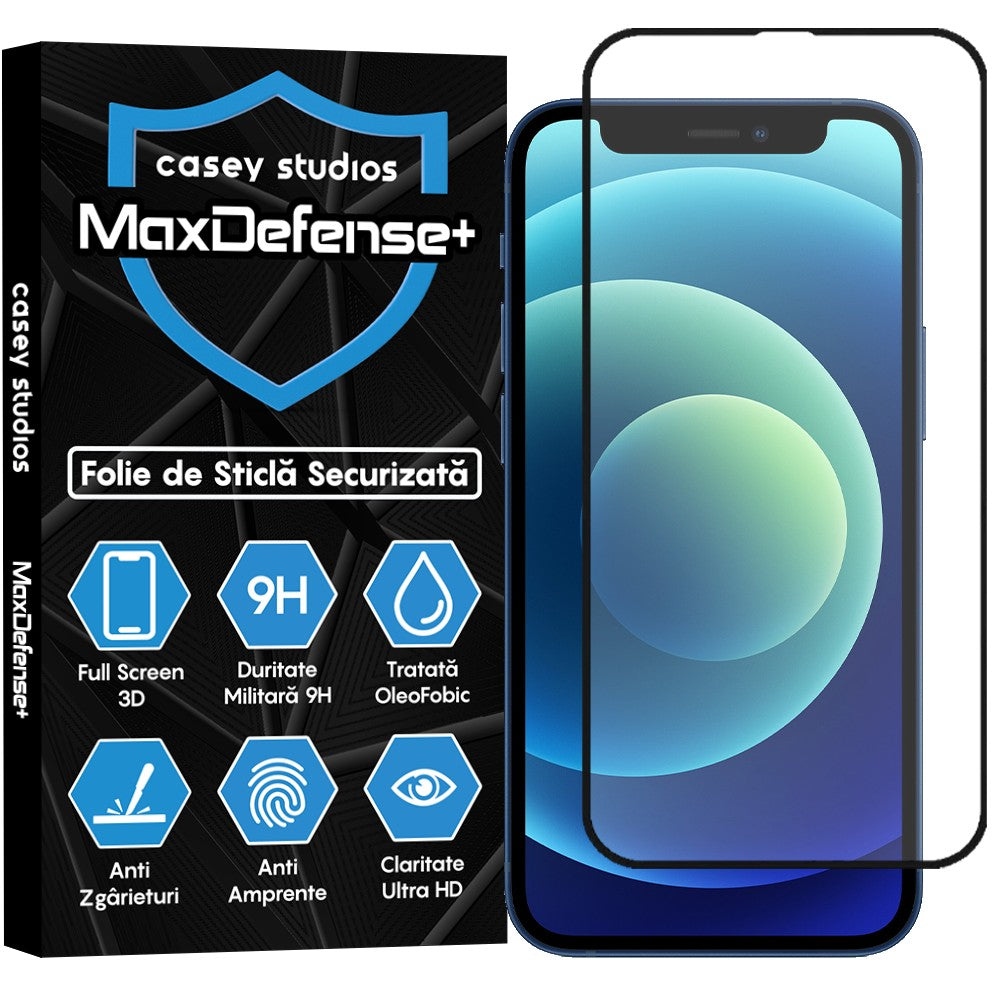 Folie Sticla MaxDefense+ - iPhone 12 Mini - Negru