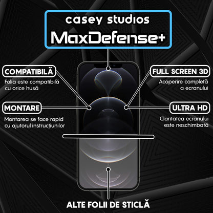 Folie Sticla MaxDefense+ - iPhone 12 Pro Max - Negru