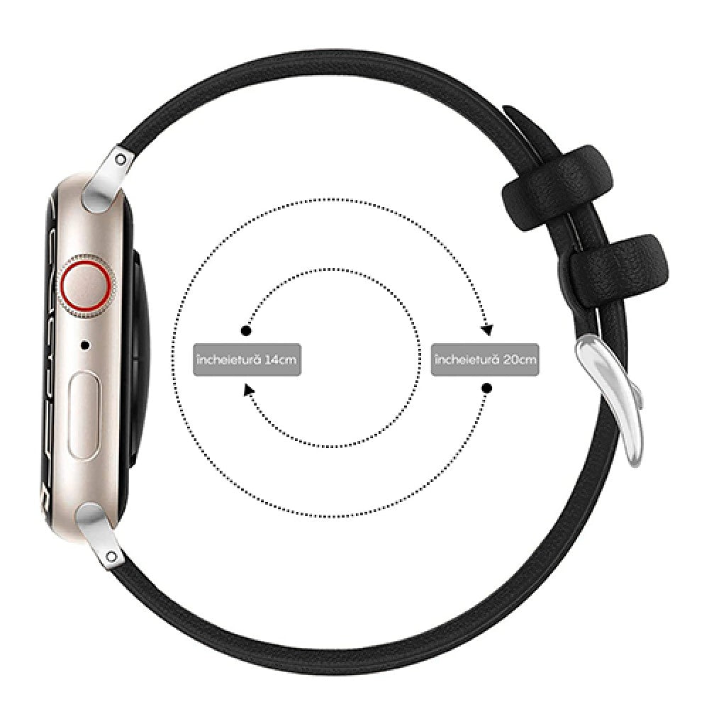 Curea Leather Heritage - Apple Watch 1/2/3/4/5/6/7/8/9/SE - 38/40/41 MM - Negru/Alb