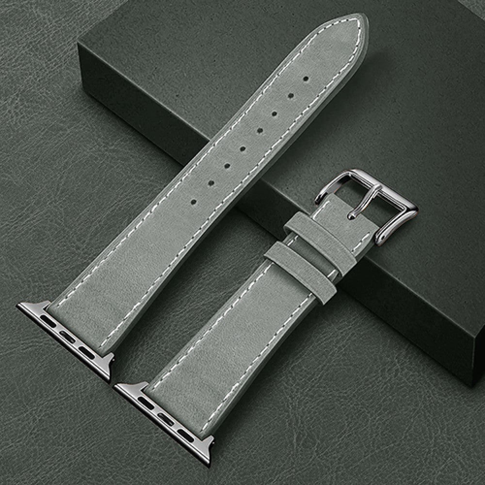 Curea Leather Heritage - Apple Watch 1/2/3/4/5/6/7/8/9/SE - 38/40/41 MM - Gri/Alb