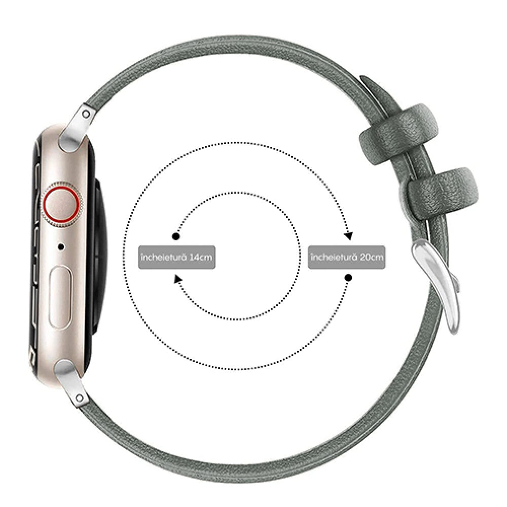 Curea Leather Heritage - Apple Watch 1/2/3/4/5/6/7/8/9/SE - 38/40/41 MM - Gri/Alb