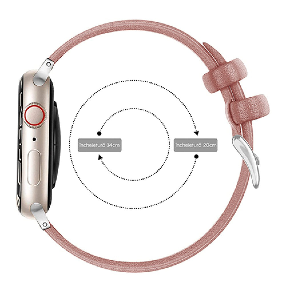 Curea Leather Heritage - Apple Watch 1/2/3/4/5/6/7/8/9/SE/Ultra 1/Ultra 2 - 42/44/45/49 MM - Roz/Alb